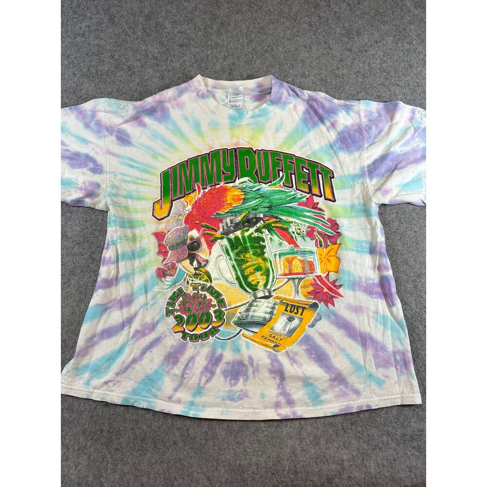 2005 Jimmy Buffett Tiki Time Tour T Shirt Mens XL Blue Purple Cotton Tie Dye AOP